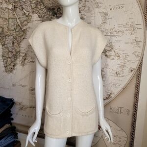 Semplice vintage silk angora ivory sleeveless sweater vest button up soft cozy L